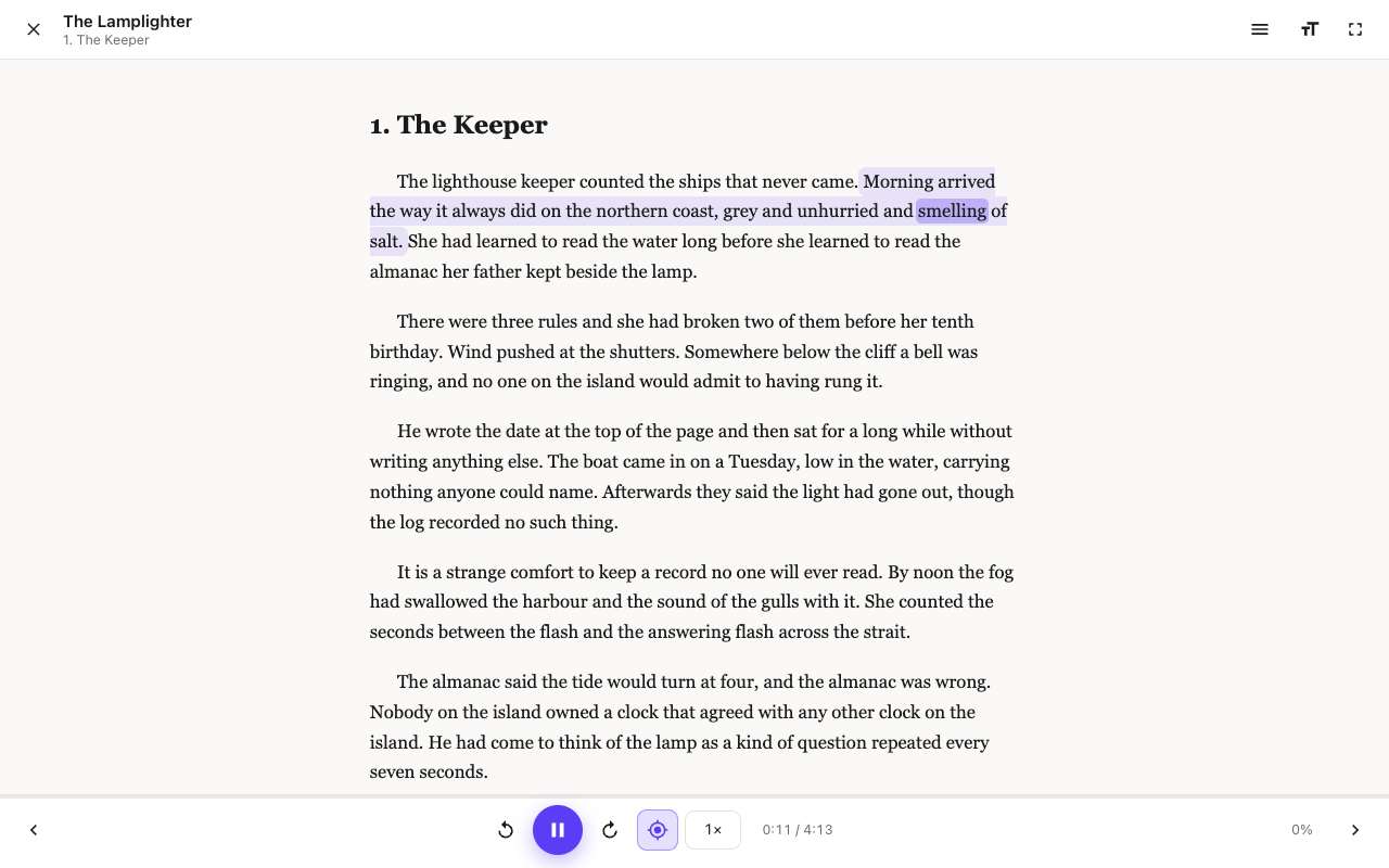 The text follows the voice, word by word