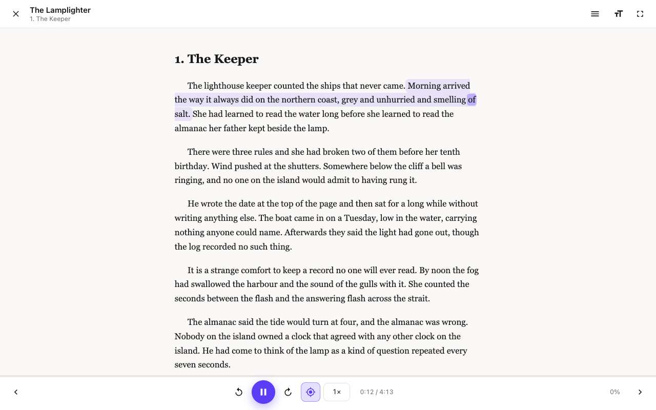 The text follows the voice, word by word