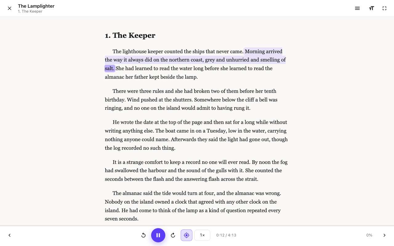 The text follows the voice, word by word