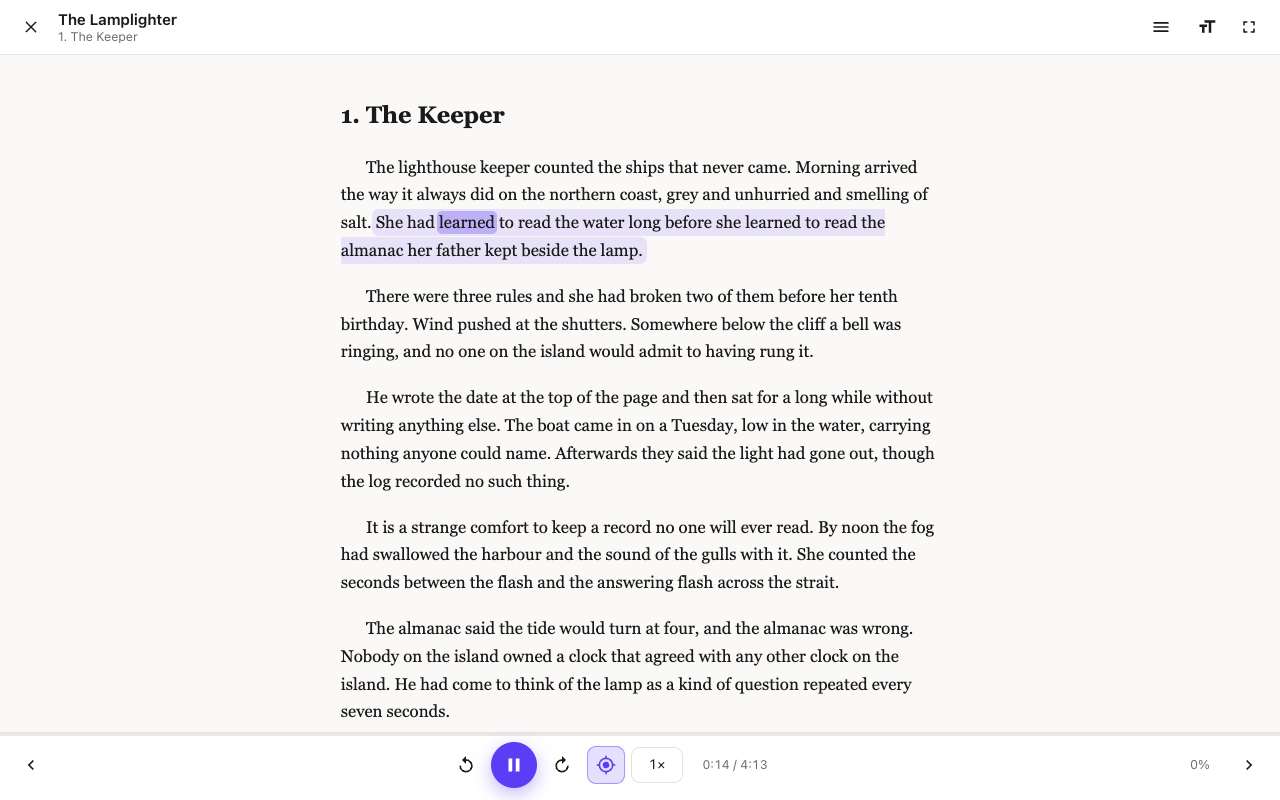 The text follows the voice, word by word