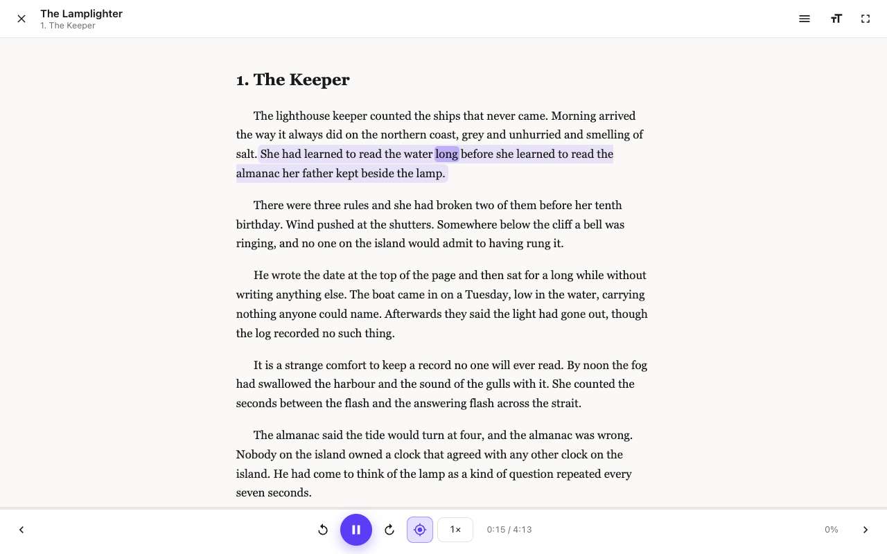 The text follows the voice, word by word